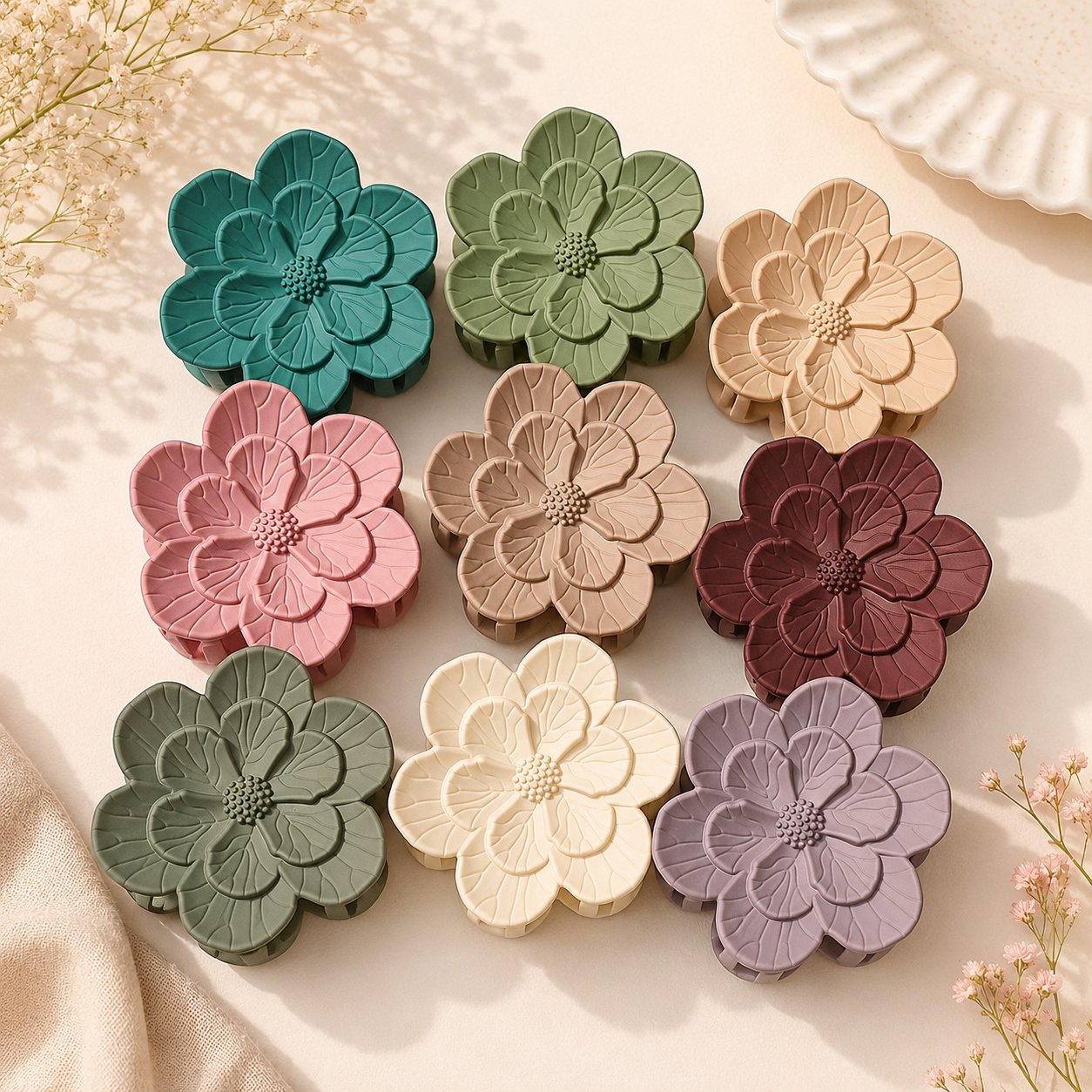 Matte Floral Hair Claw Clip β Big Size Korean Style