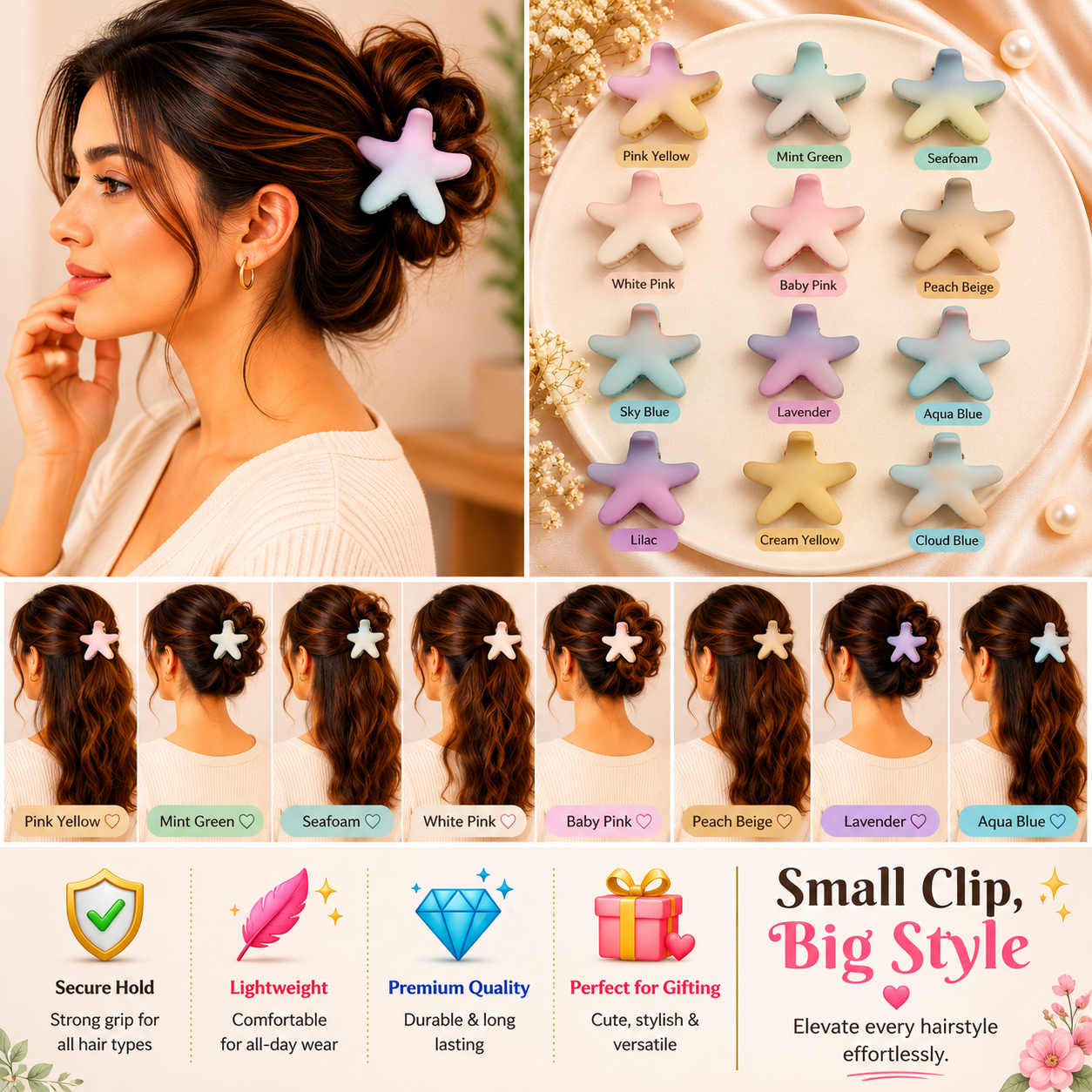 Matte Finish Star Hair Claw