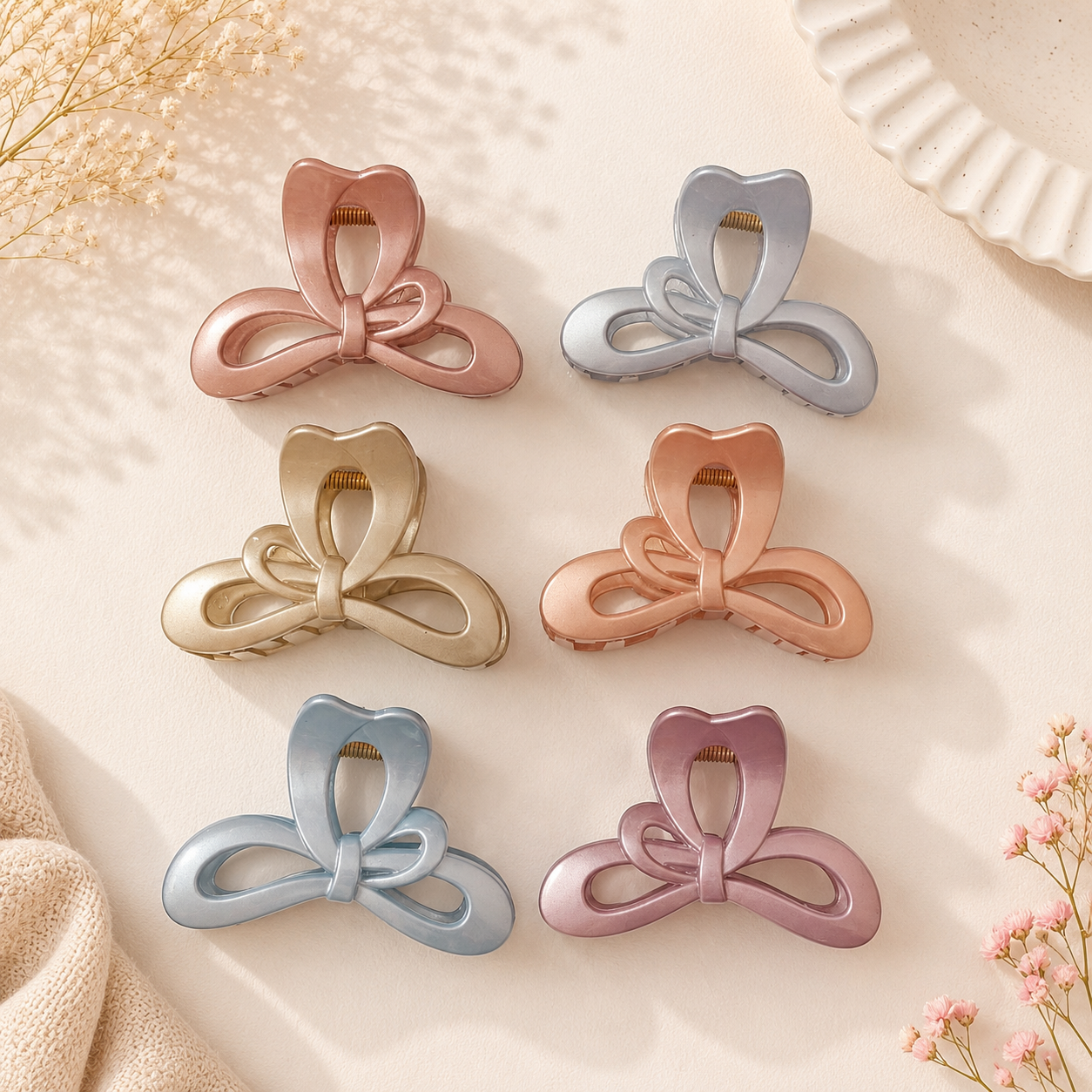 Pearl Finish Bow Hair Claw Clip – Korean Style